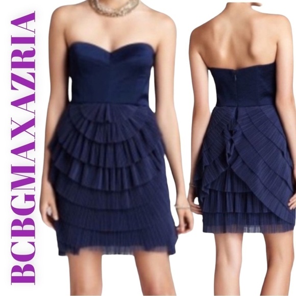 NWT BCBGMAXAZRIA SAS Cobalt Blue Strapless Ruffle Tiered Cocktail Dress, Size 0 - Picture 3 of 10